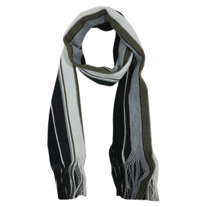 [32650] BUFANDA DE HOMBRE LANA RAYAS CON FLECOS 200 X 20 CM